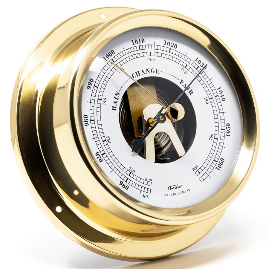 Aneroid Barometer 125mm W Visible Movement 1508B Brass Aneroid Barometer 125mm W Visible Movement 1508B Brass